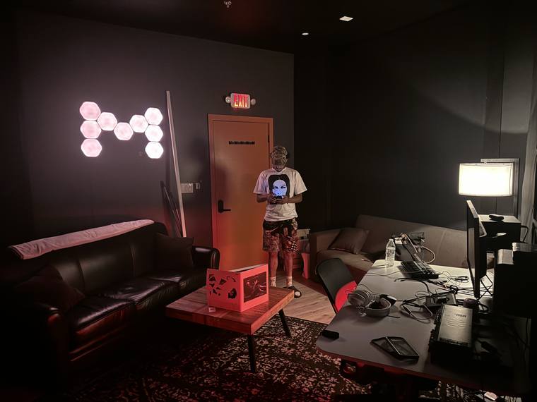 The lounge with the pink hex lights