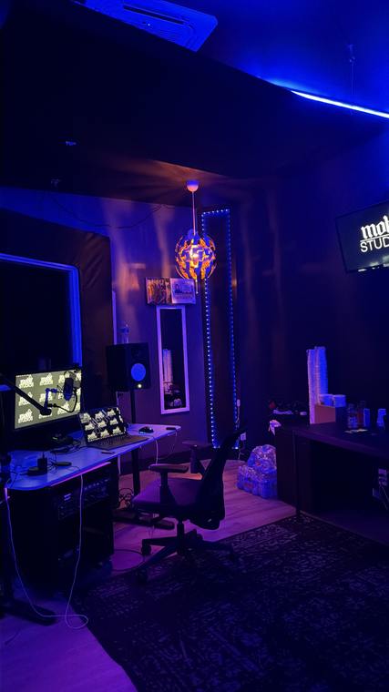 The control room empty, blue and orange light