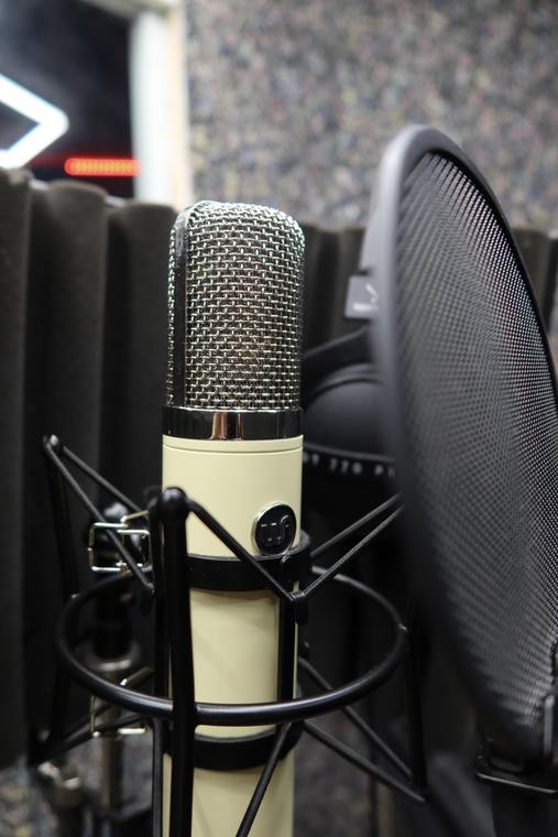 Warm Audio WA-47 condenser on a shock mount